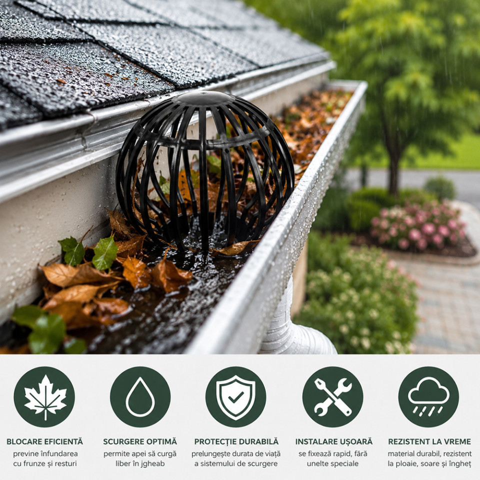 Set 4 parafrunzare pentru jgheab 90-125 mm, protectie impotriva frunzelor si mizeriei, montaj rapid si eficient