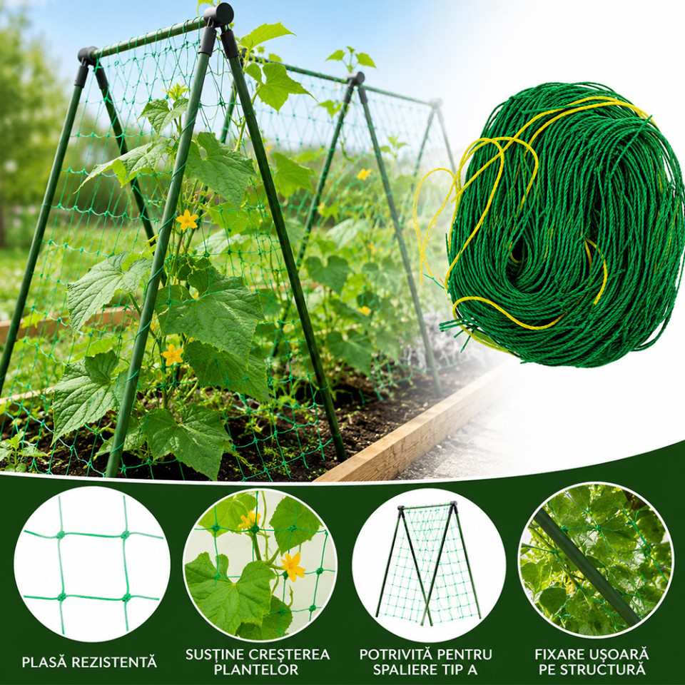 Plasa castraveti/plante urcatoare, 180x360 cm, suport de sustinere pentru araci de gradina