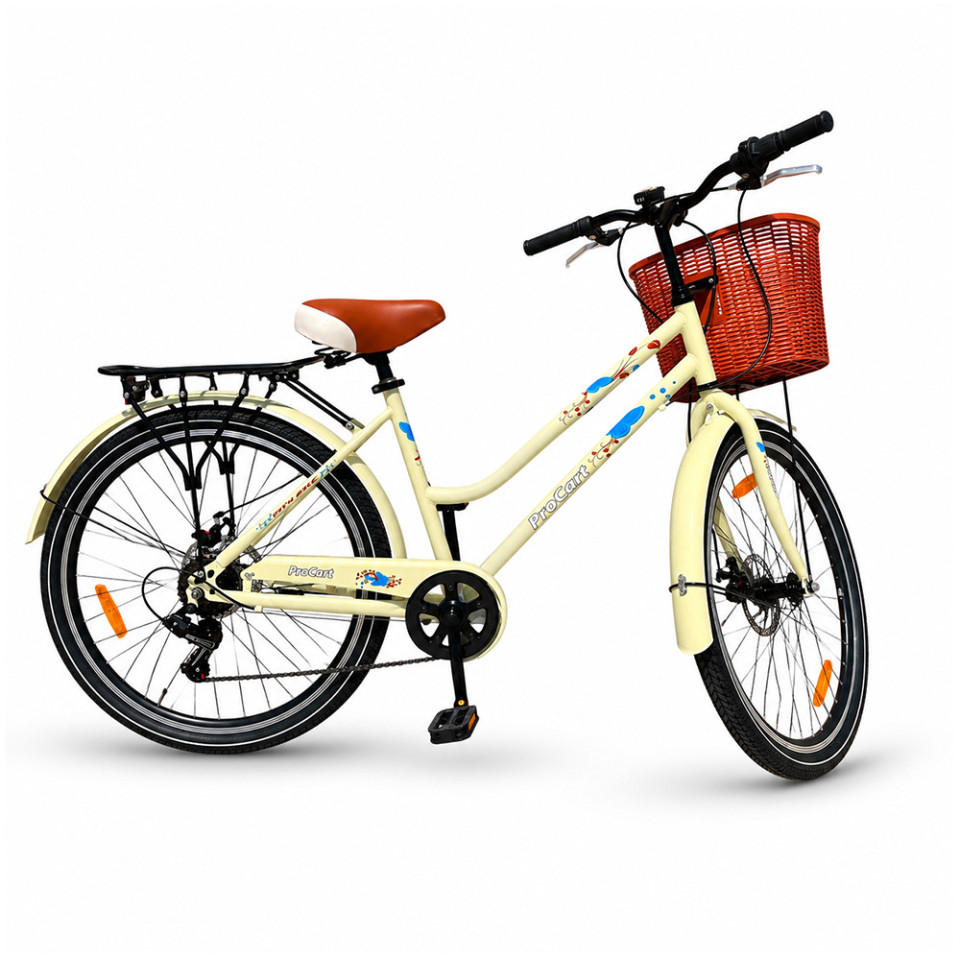 Bicicleta dama 26 inch, schimbator shimano 7 viteze, frane pe disc, cos cumparaturi, portbagaj