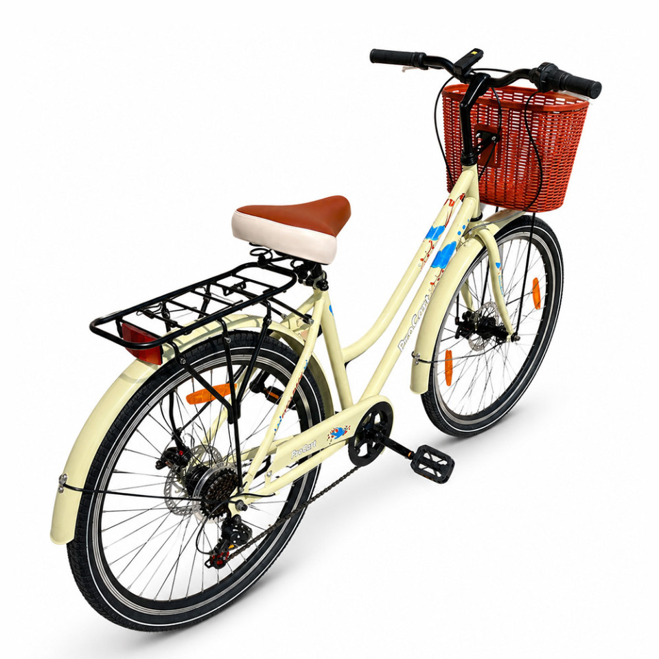 Bicicleta dama 26 inch, schimbator shimano 7 viteze, frane pe disc, cos cumparaturi, portbagaj
