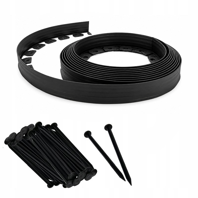 Separator gazon gradina, inaltime 5 cm, lungime 10 m, 20 pini montaj inclusi culoare negru