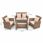 Set mobilier gradina santorini, 4 piese, fotolii, canapea, masuta de cafea, poliratan bej