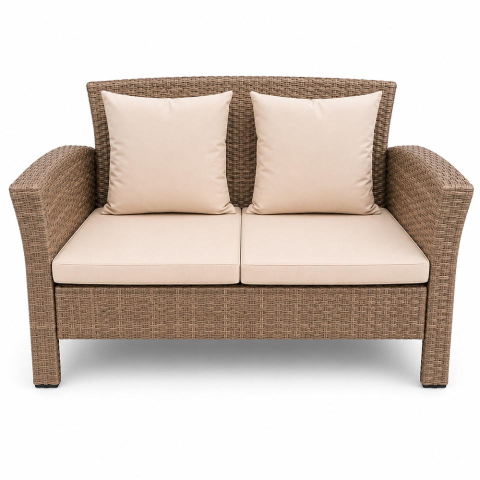 Set mobilier gradina santorini, 4 piese, fotolii, canapea, masuta de cafea, poliratan bej