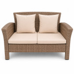 Set mobilier gradina santorini, 4 piese, fotolii, canapea, masuta de cafea, poliratan bej