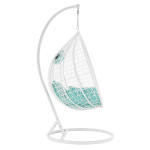 Fotoliu suspendat premium tip cuib, cadru metalic alb, perne aqua, 103x107x195 cm, maxim 120 kg