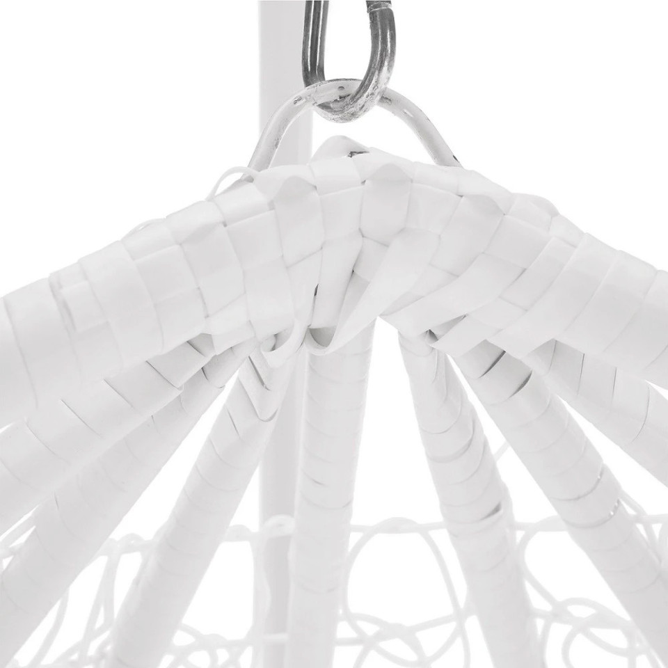 Fotoliu suspendat premium tip cuib, cadru metalic alb, perne aqua, 103x107x195 cm, maxim 120 kg