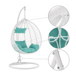 Fotoliu suspendat premium tip cuib, cadru metalic alb, perne aqua, 103x107x195 cm, maxim 120 kg