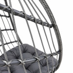 Fotoliu suspendat tip ou, pliabil, cu suport, poliratan pe, cadru metalic, perne incluse, gri antracit, 62x71x195 cm