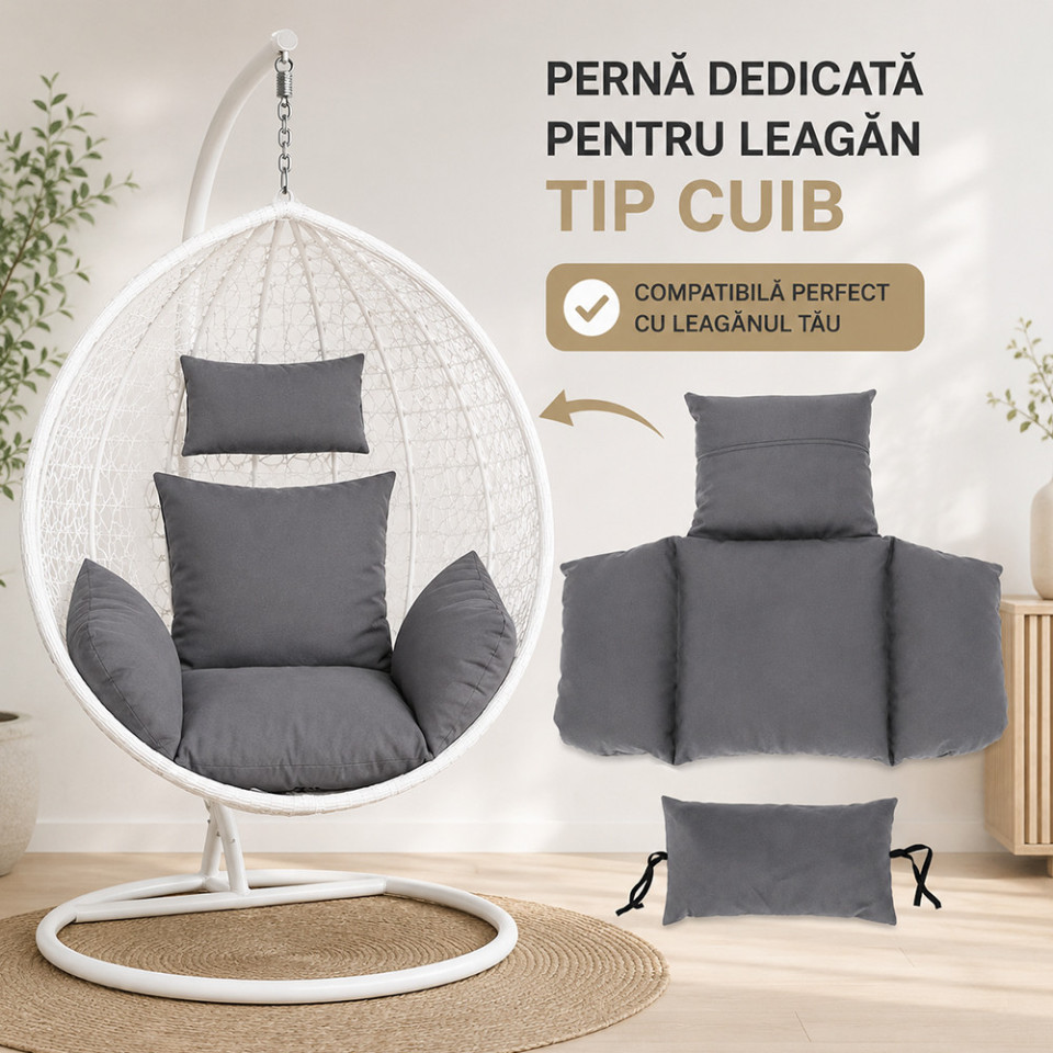 Perna pentru fotoliu suspendat tip cuib, detasabila cu fermoar, lavabila, poliester 165 g, gri