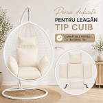 Perna fotoliu suspendat tip cuib, alba, detasabila si lavabila, confort premium
