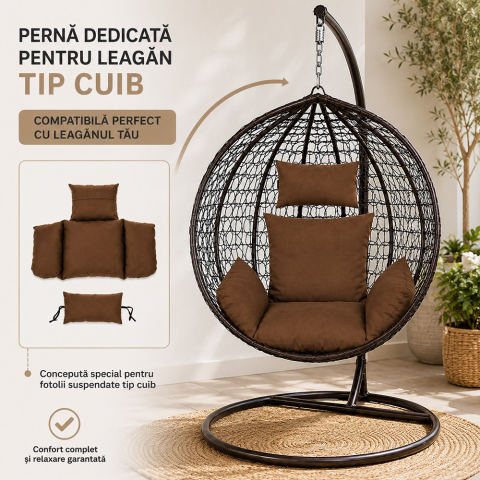 Perna pentru fotoliu suspendat tip cuib, maro, detasabila cu fermoar, lavabila, poliester 165 g/mp