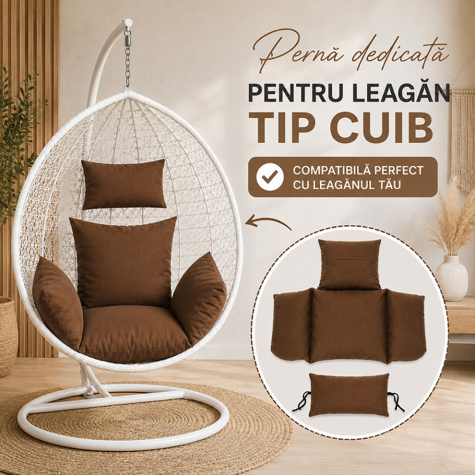 Perna pentru fotoliu suspendat tip cuib, maro, detasabila cu fermoar, lavabila, poliester 165 g/mp