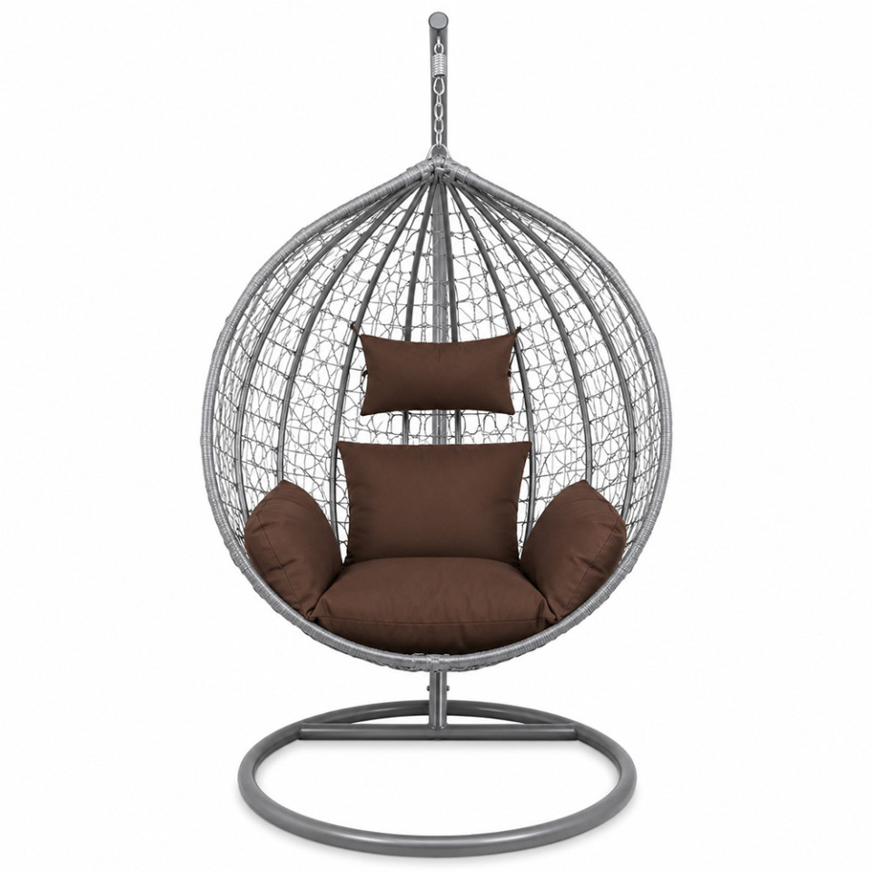 Fotoliu suspendat oval, perna si tetiera, structura otel, gri antracit/maro, 103x107x195 cm