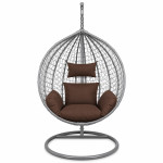 Fotoliu suspendat oval, perna si tetiera, structura otel, gri antracit/maro, 103x107x195 cm