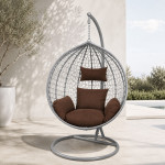 Fotoliu suspendat oval, perna si tetiera, structura otel, gri antracit/maro, 103x107x195 cm