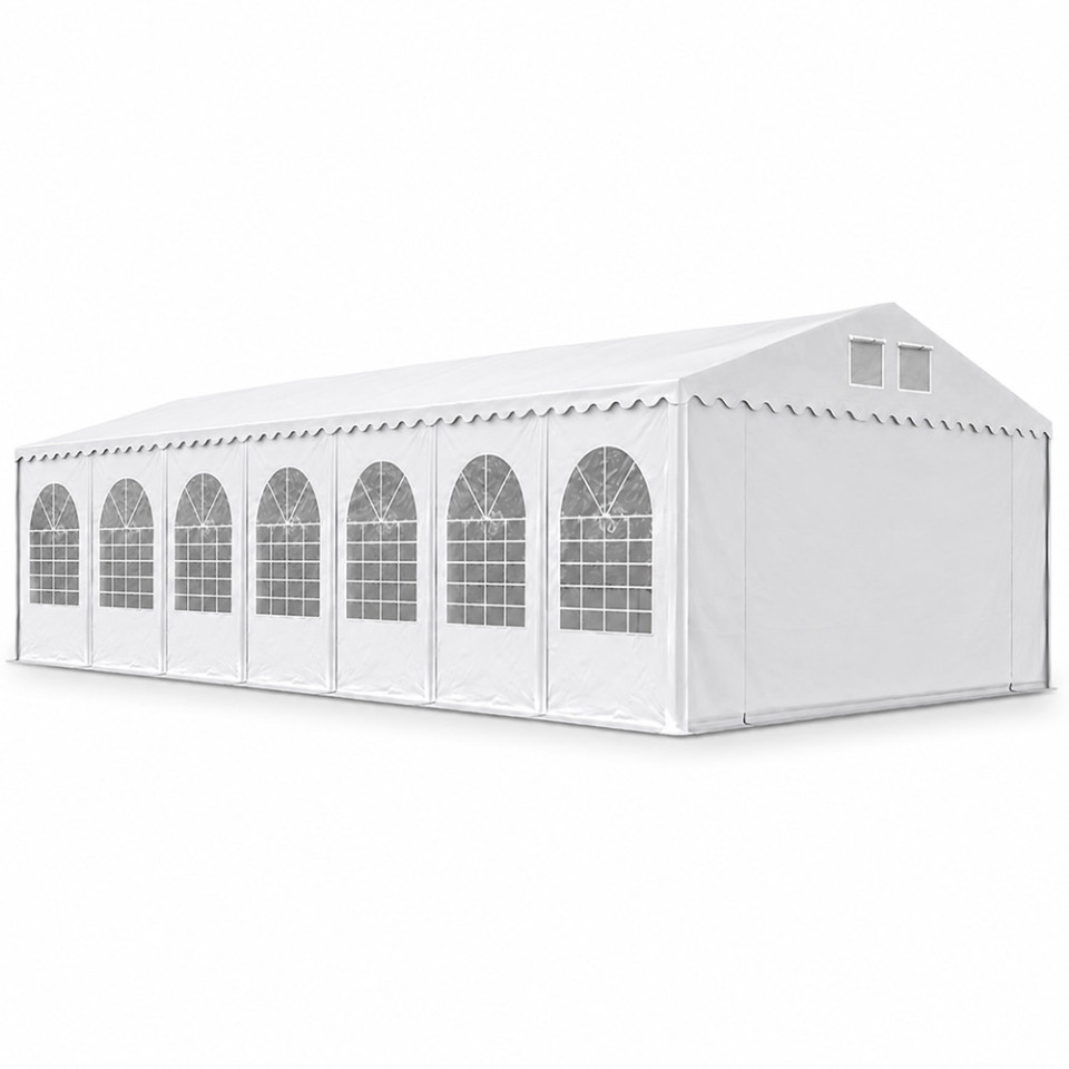 Cort evenimente 6x14x3.7 m, pvc ignifugat, cadru otel galvanizat, 84 mp, alb