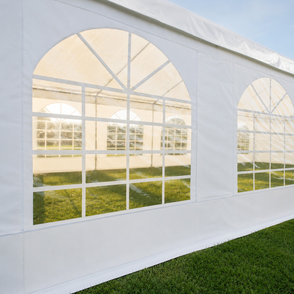 Cort evenimente 6x14x3.7 m, pvc ignifugat, cadru otel galvanizat, 84 mp, alb