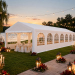 Cort evenimente 6x14x3.7 m, pvc ignifugat, cadru otel galvanizat, 84 mp, alb