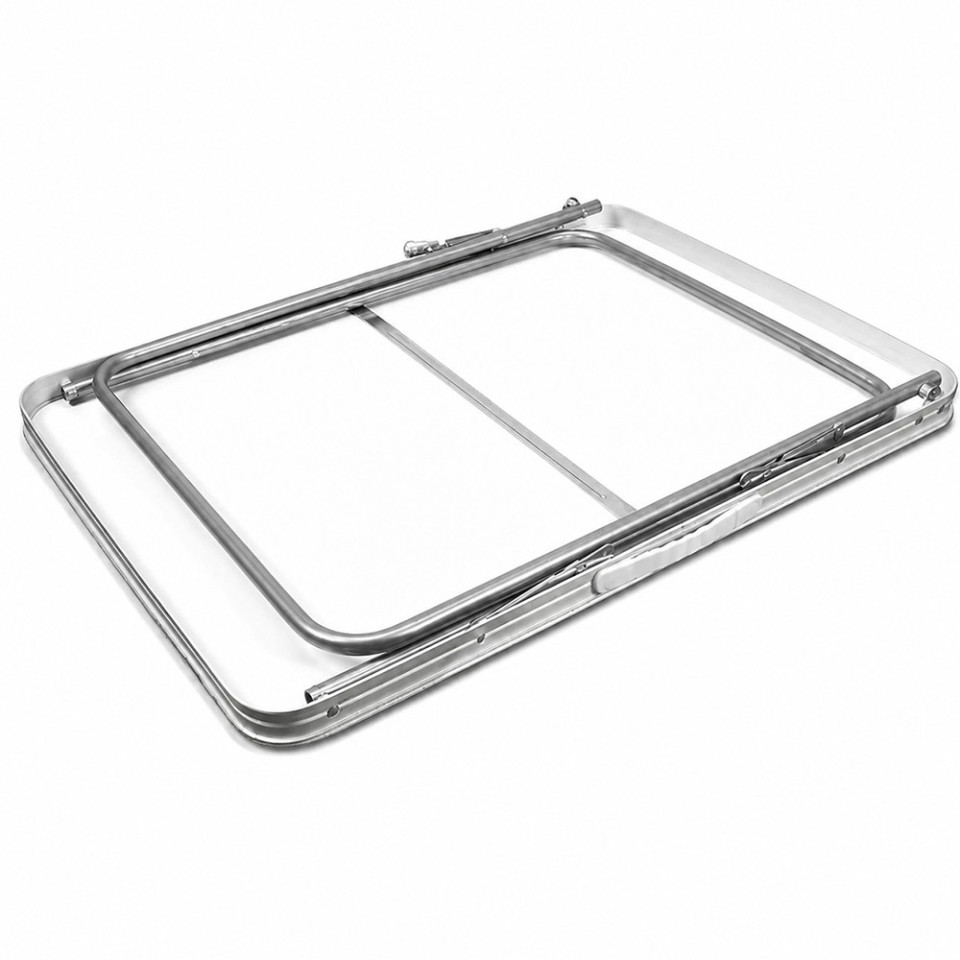 Masa pliabila pentru camping, 80x60x70 cm, blat laminat, cadru aluminiu, alb gri