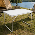Masa pliabila pentru camping, 80x60x70 cm, blat laminat, cadru aluminiu, alb gri