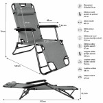 Sezlong pliabil tip scaun, pentru camping sau plaja, cotiere pvc, tetiera detasabila, 153x60x79 cm