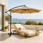 Umbrela de gradina diametru 300 cm, suport tip picior, reglabila, impermeabila, cadru otel, tan