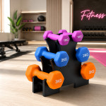 Set gantere fitness 12 kg cu suport 3 nivele, 6 gantere vinil 1/2/3 kg, home gym & fitness