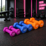Set gantere fitness 12 kg cu suport 3 nivele, 6 gantere vinil 1/2/3 kg, home gym & fitness