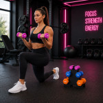 Set gantere fitness 12 kg cu suport 3 nivele, 6 gantere vinil 1/2/3 kg, home gym & fitness