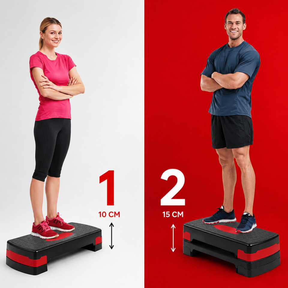 Stepper aerobic reglabil pe inaltime 2 niveluri, platforma fitness antiderapanta, 68x28x10/15 cm