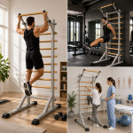 Spalier suedez multifunctional cu bara de tractiuni reglabila, lemn masiv de fag, cadru otel, 200 kg, 200 x 90 x 110 cm