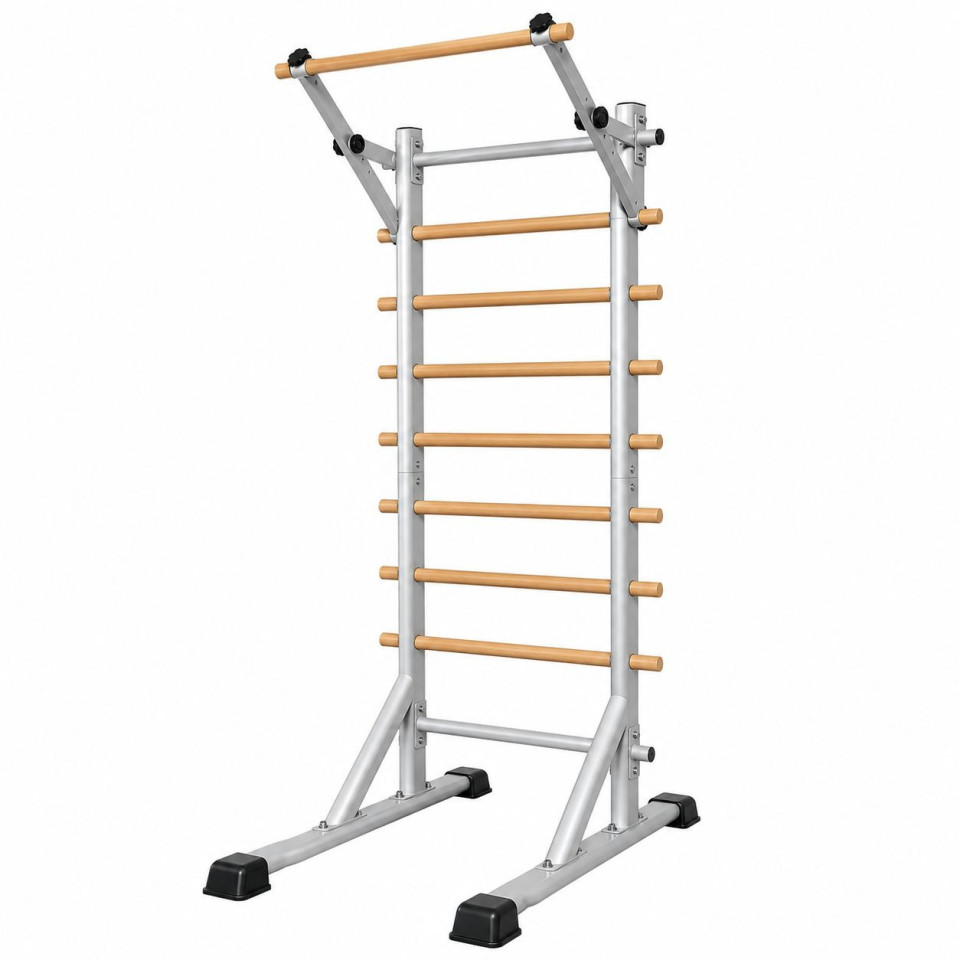 Spalier suedez multifunctional cu bara de tractiuni reglabila, lemn masiv de fag, cadru otel, 200 kg, 200 x 90 x 110 cm