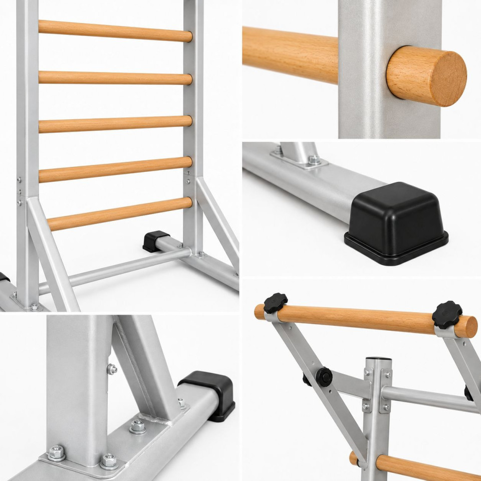 Spalier suedez multifunctional cu bara de tractiuni reglabila, lemn masiv de fag, cadru otel, 200 kg, 200 x 90 x 110 cm