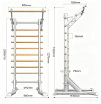Spalier suedez multifunctional cu bara de tractiuni reglabila, lemn masiv de fag, cadru otel, 200 kg, 200 x 90 x 110 cm