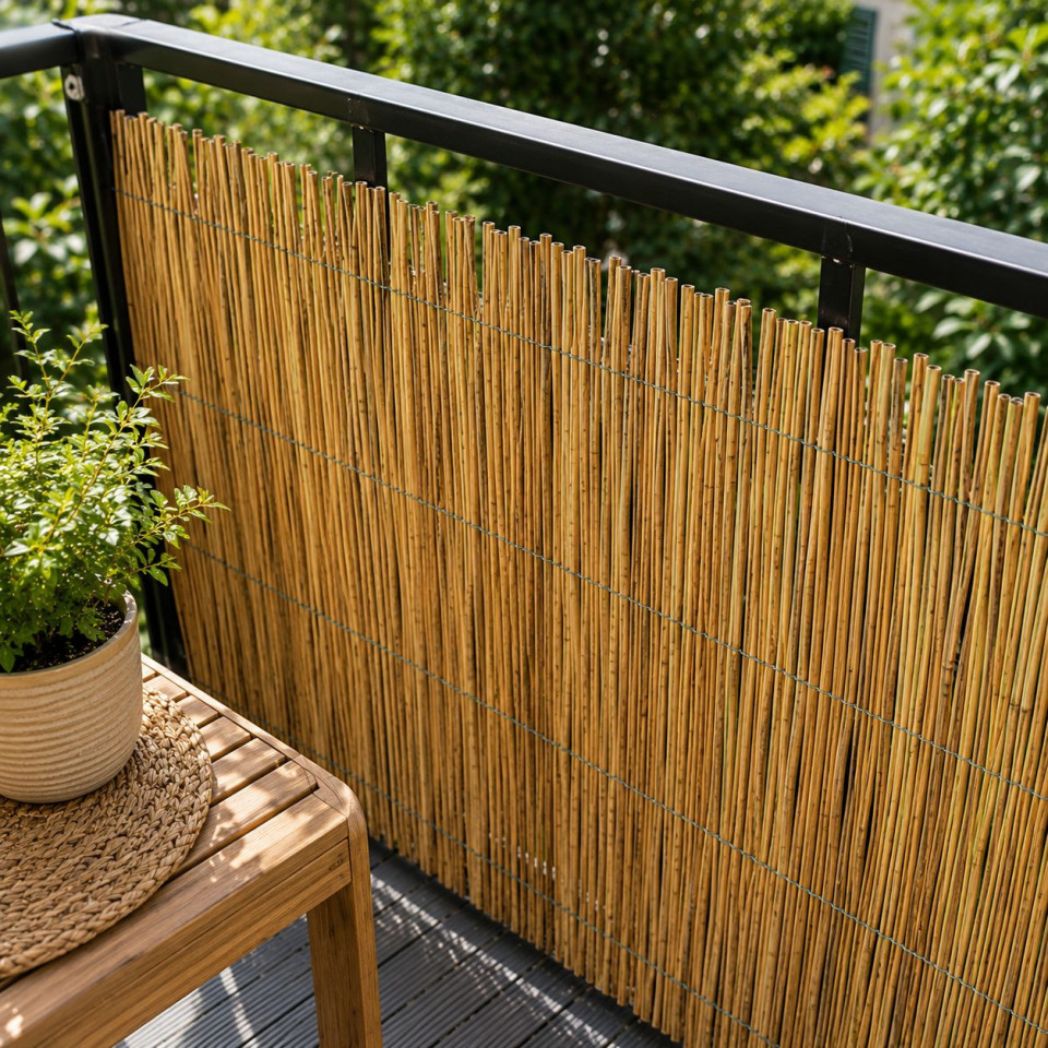 Gard din bambus natural 150x150 cm - paravan decorativ din tulpini intregi pentru gradina, terasa si balcon