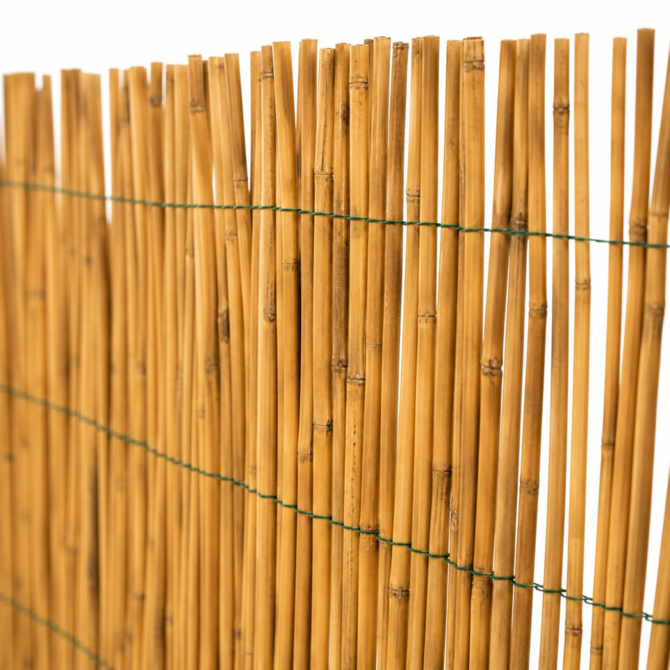 Gard din bambus natural 150x150 cm - paravan decorativ din tulpini intregi pentru gradina, terasa si balcon