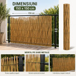 Gard din bambus natural 150x150 cm - paravan decorativ din tulpini intregi pentru gradina, terasa si balcon