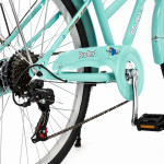 Bicicleta dama, 24 inch, 6 viteze, cos detasabil, portbagaj, v-brake, sonerie, turcoaz, procart