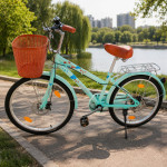Bicicleta dama, 24 inch, 6 viteze, cos detasabil, portbagaj, v-brake, sonerie, turcoaz, procart