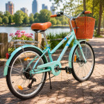 Bicicleta dama, 24 inch, 6 viteze, cos detasabil, portbagaj, v-brake, sonerie, turcoaz, procart