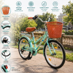 Bicicleta dama, 24 inch, 6 viteze, cos detasabil, portbagaj, v-brake, sonerie, turcoaz, procart