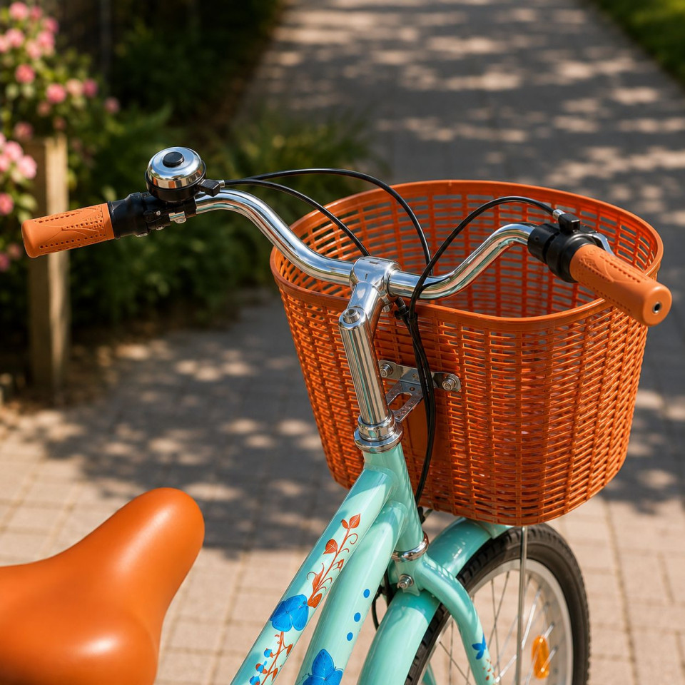 Bicicleta dama, 24 inch, 6 viteze, cos detasabil, portbagaj, v-brake, sonerie, turcoaz, procart