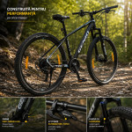 Bicicleta mountain bike 27.5 inch, aluminiu, frane hidraulice, 27 viteze, negru, genio