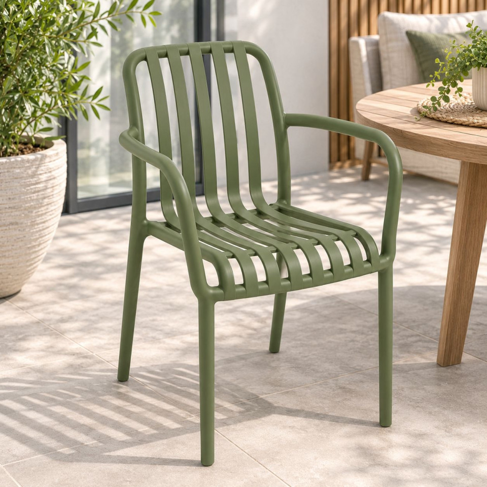 Scaun de gradina stivuibil cu brate, pentru terasa si balcon, 54x58.5x80.5 cm culoare verde