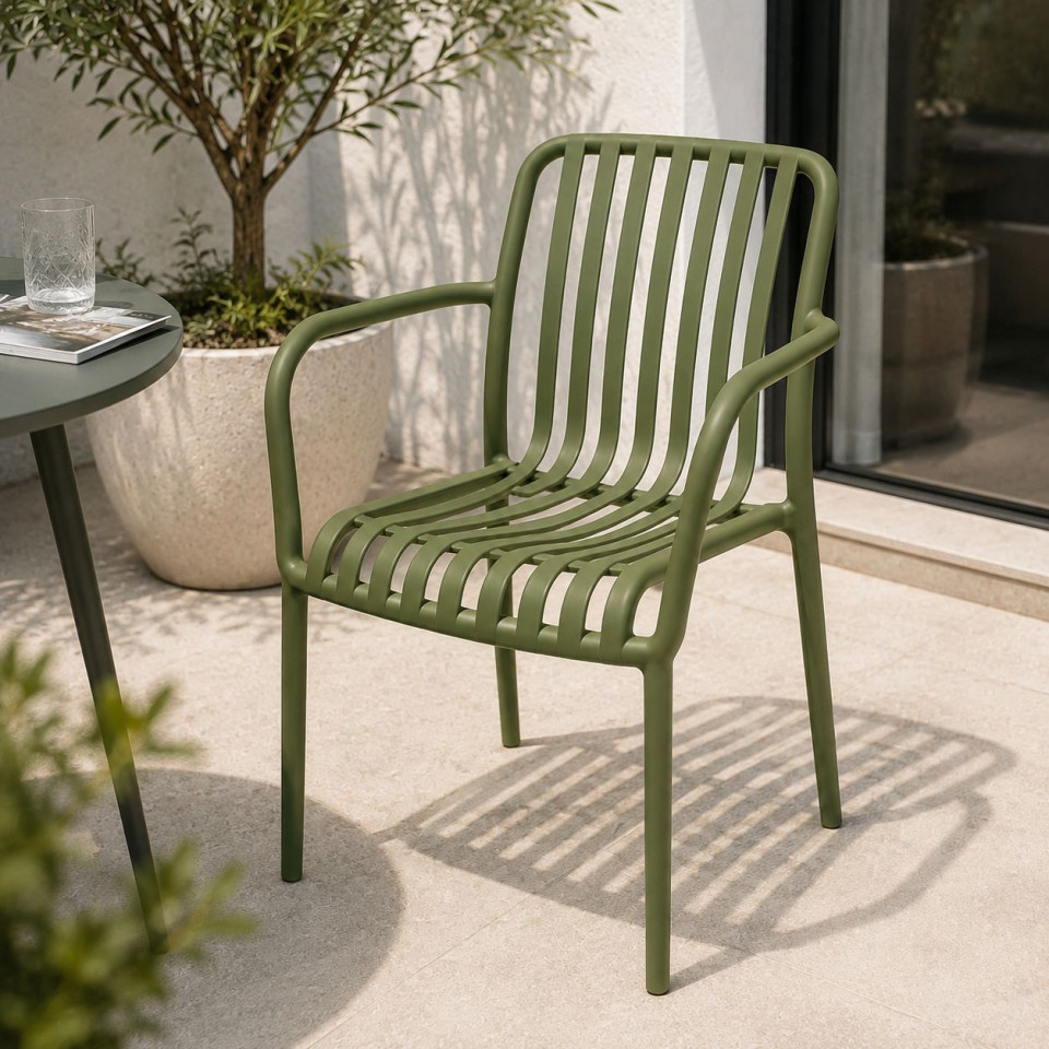 Scaun de gradina stivuibil cu brate, pentru terasa si balcon, 54x58.5x80.5 cm culoare verde