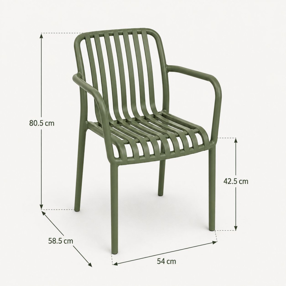 Scaun de gradina stivuibil cu brate, pentru terasa si balcon, 54x58.5x80.5 cm culoare verde