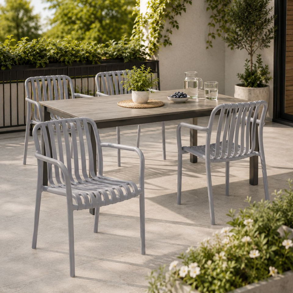 Scaun de gradina stivuibil cu brate, pentru terasa si balcon, 54x58.5x80.5 cm culoare gri