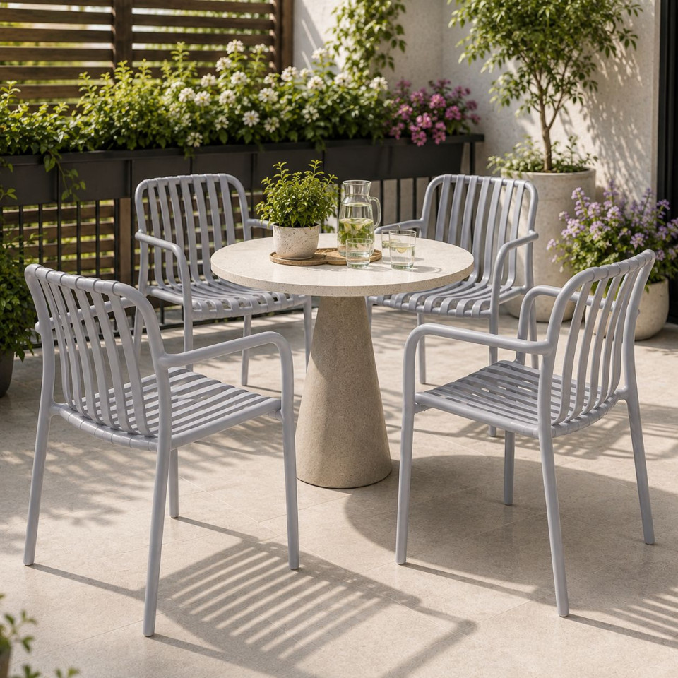Scaun de gradina stivuibil cu brate, pentru terasa si balcon, 54x58.5x80.5 cm culoare gri