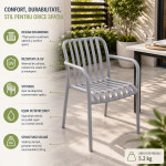 Scaun de gradina stivuibil cu brate, pentru terasa si balcon, 54x58.5x80.5 cm culoare gri