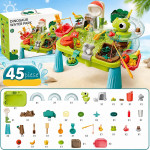 Masuta de activitati interactiva cu apa, parc acvatic cu dinozauri, cascada, pescuit si accesorii, picioare detasabile